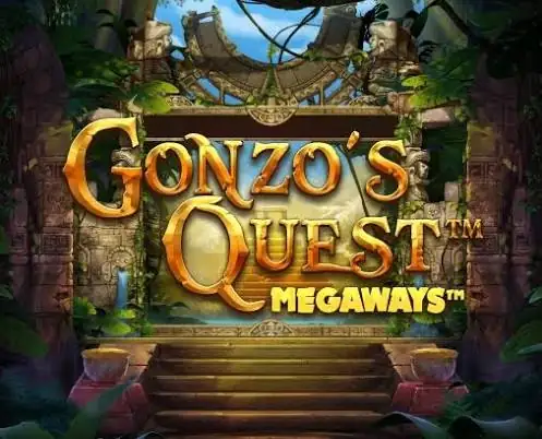 Logo de Gonzo’s Quest Megaways frente a la escalera de un templo en la selva